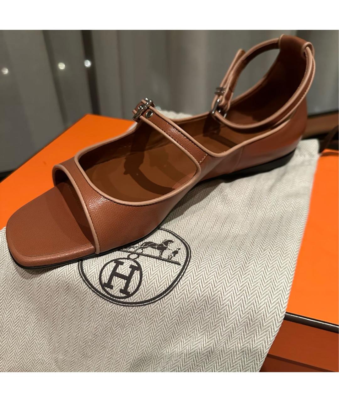 HERMES Коричневые кожаные сандалии, фото 8