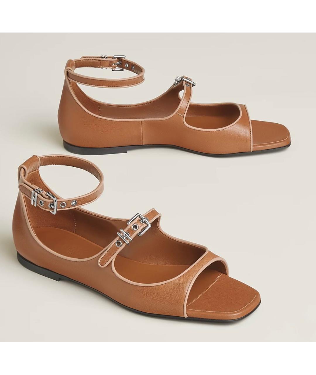 HERMES Коричневые кожаные сандалии, фото 2