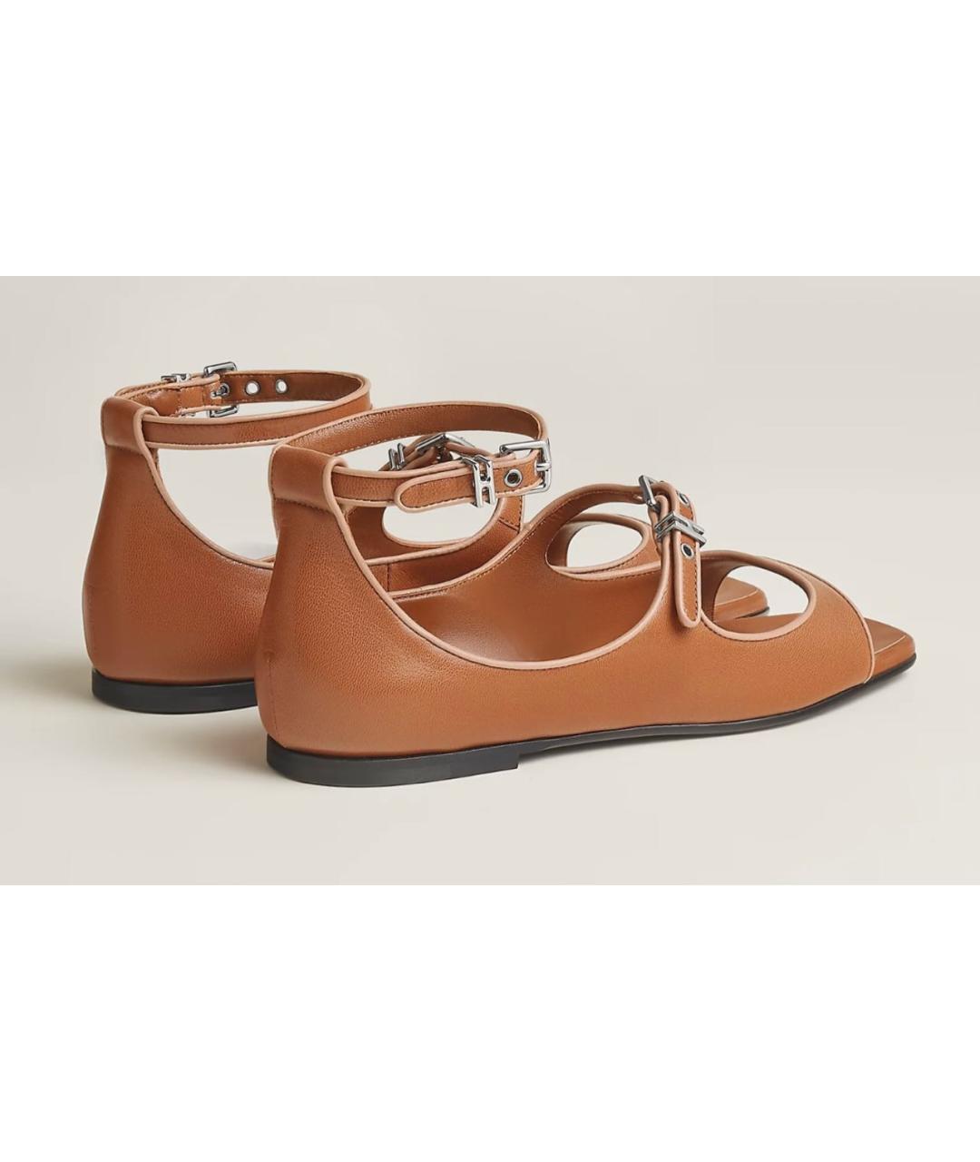 HERMES Коричневые кожаные сандалии, фото 4