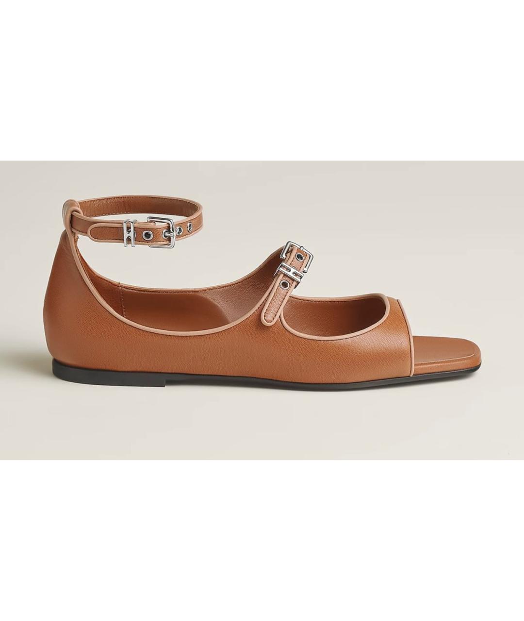 HERMES Коричневые кожаные сандалии, фото 9