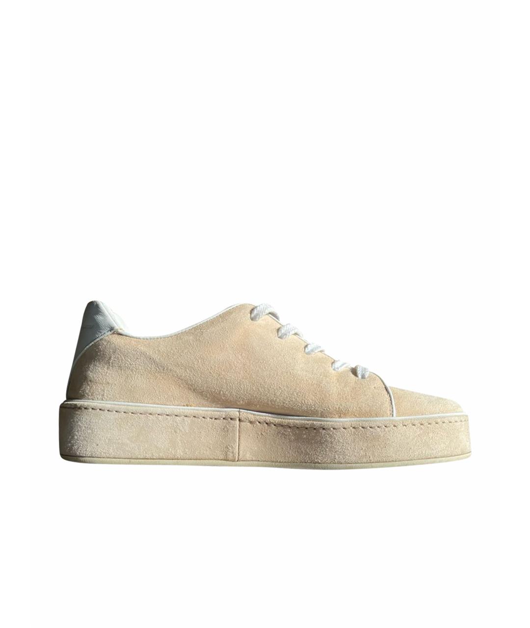 LORO PIANA Бежевые замшевые кеды, фото 1