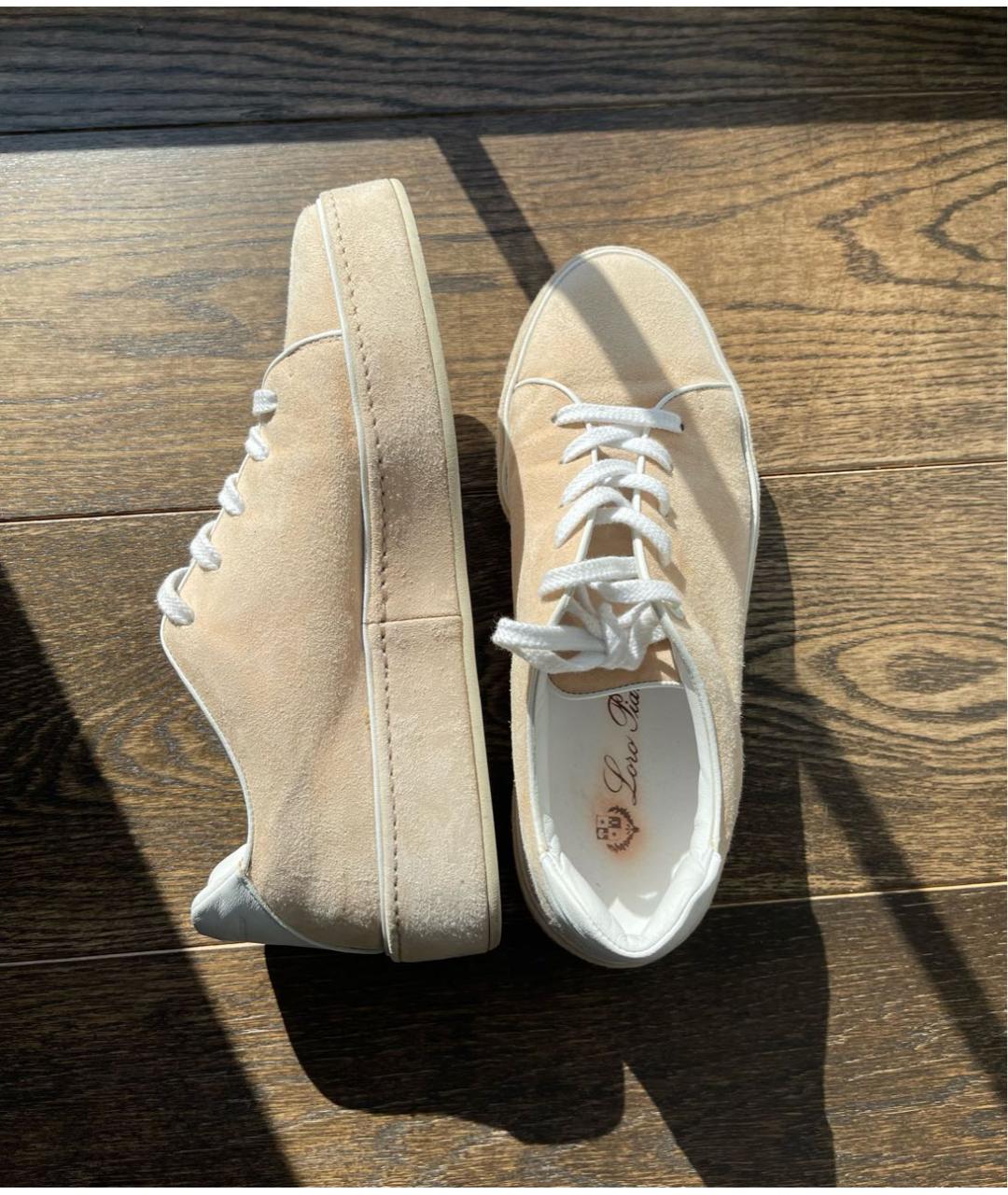 LORO PIANA Бежевые замшевые кеды, фото 4