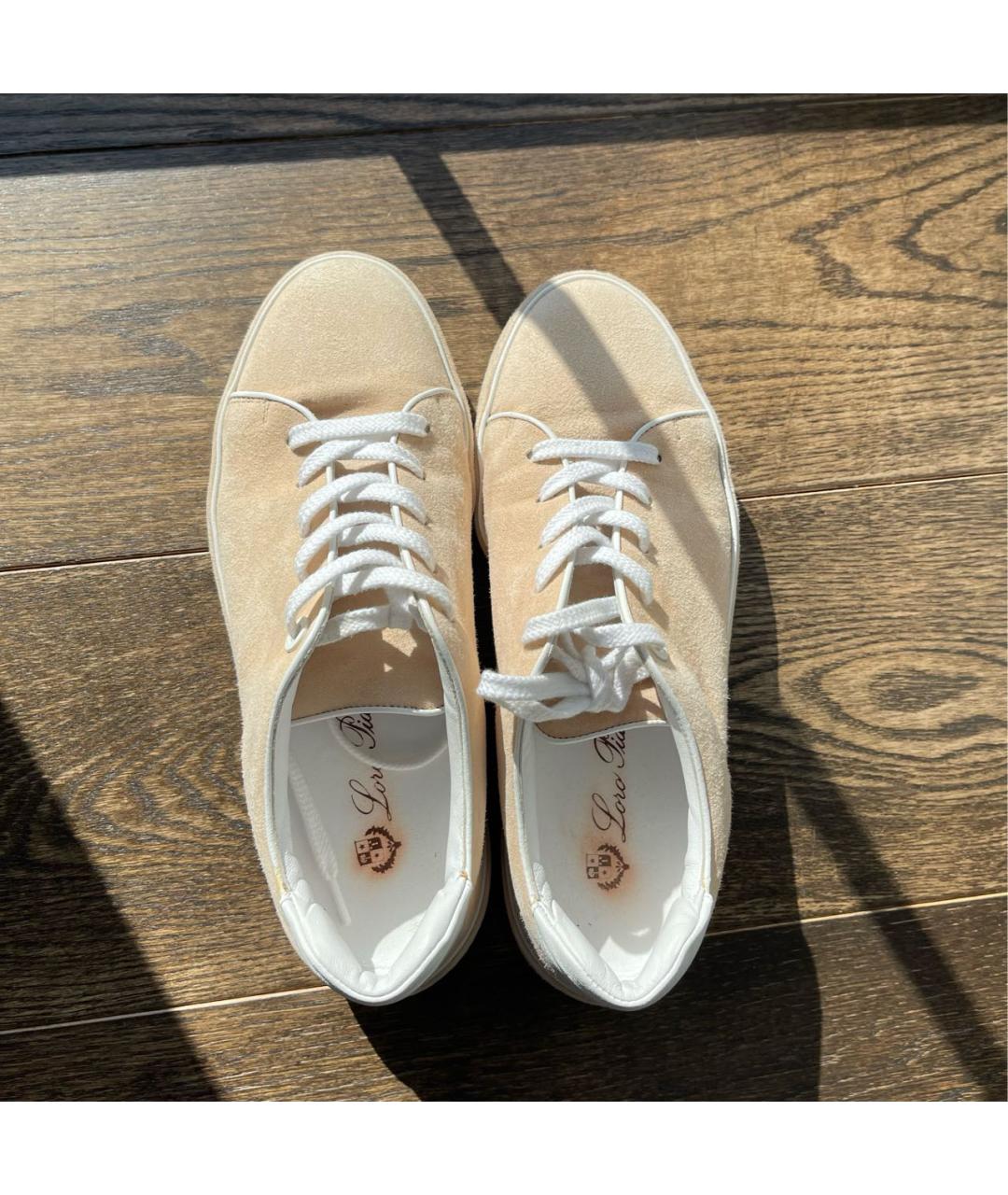 LORO PIANA Бежевые замшевые кеды, фото 2