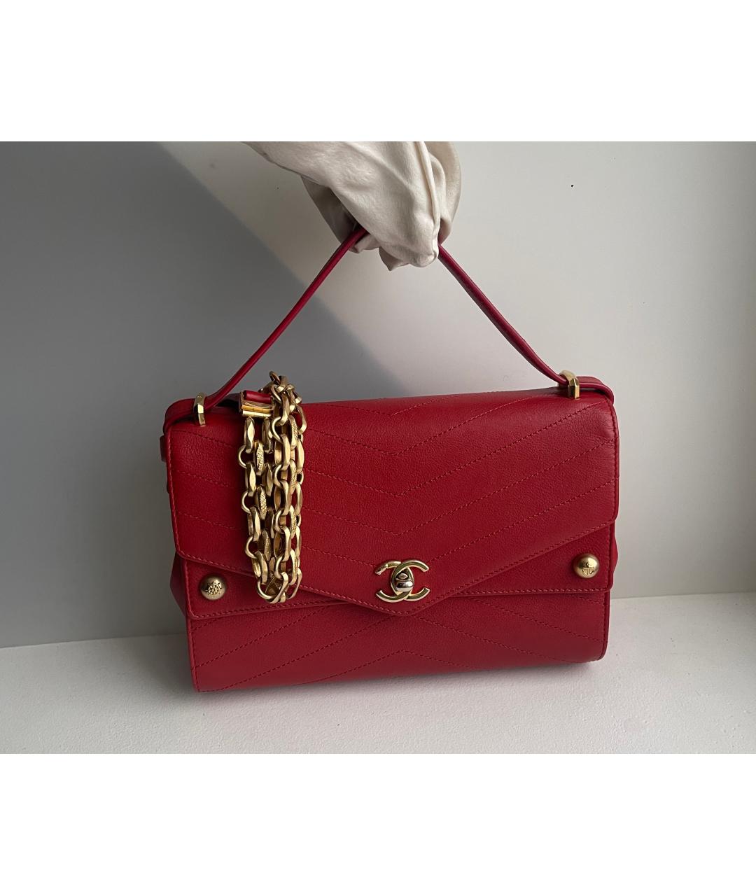 CHANEL Красная кожаная сумка через плечо, фото 9
