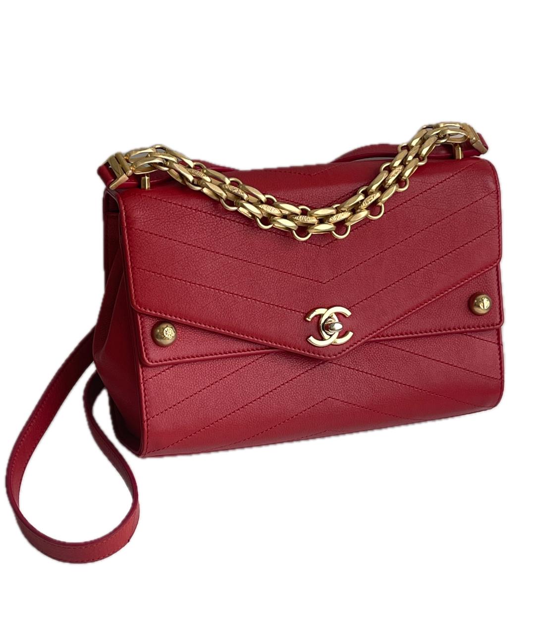 CHANEL Красная кожаная сумка через плечо, фото 1