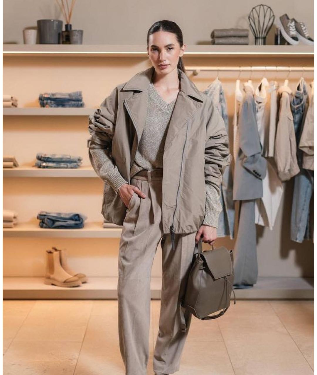 BRUNELLO CUCINELLI Бежевые замшевые брюки широкие, фото 5