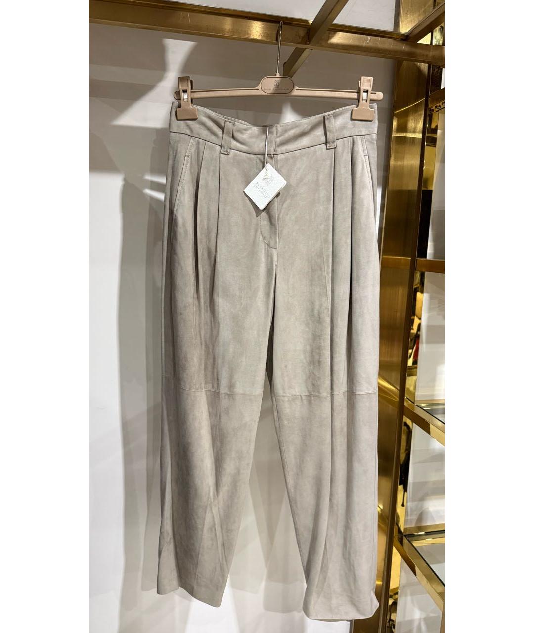 BRUNELLO CUCINELLI Бежевые замшевые брюки широкие, фото 2