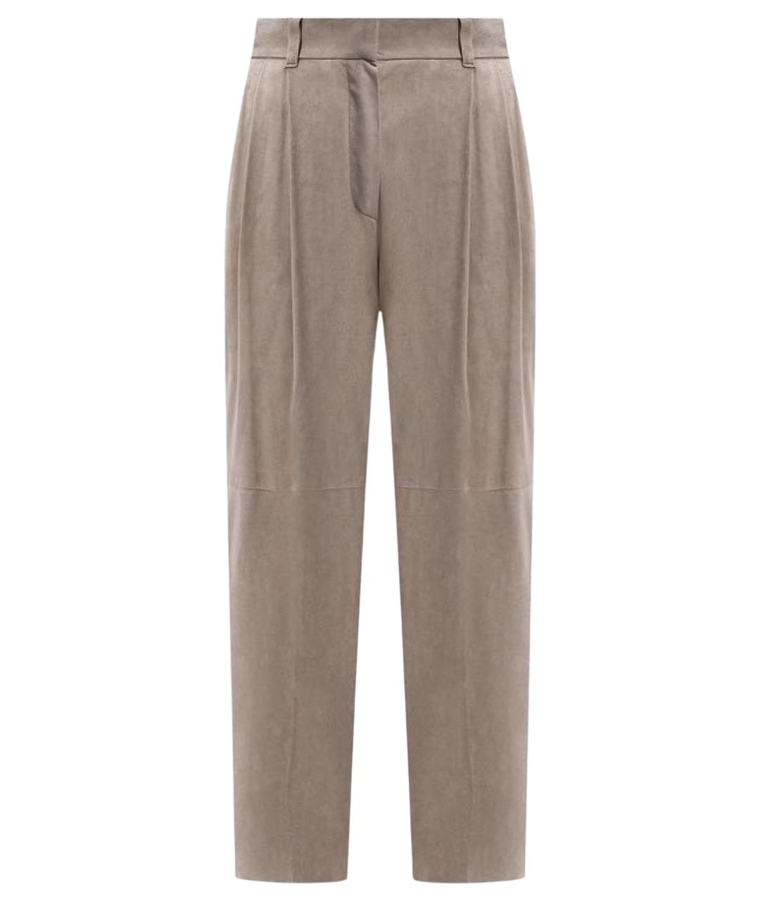 BRUNELLO CUCINELLI Бежевые замшевые брюки широкие, фото 1