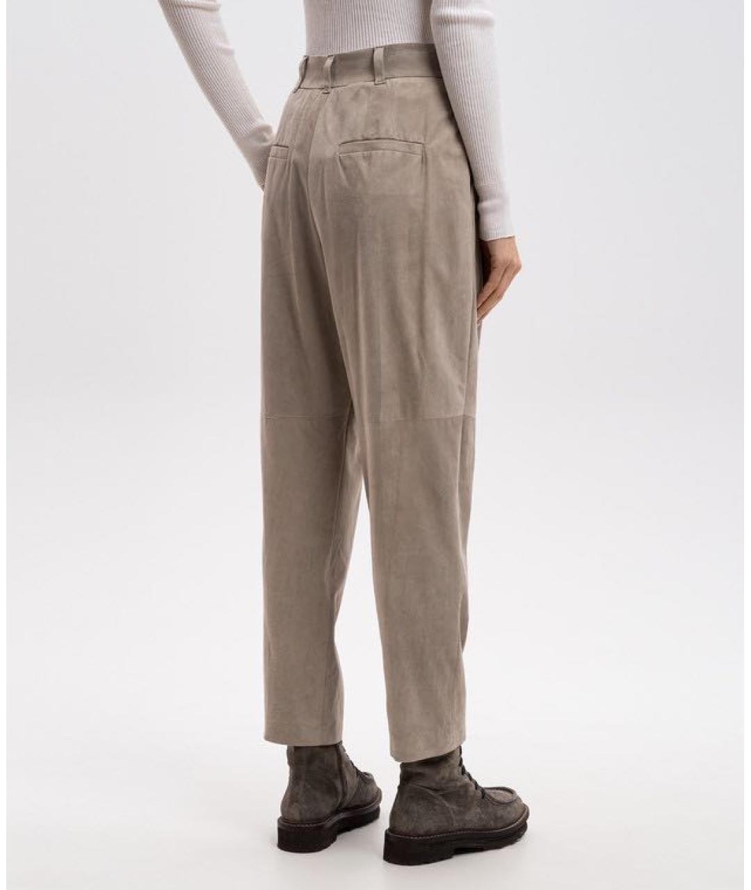 BRUNELLO CUCINELLI Бежевые замшевые брюки широкие, фото 4