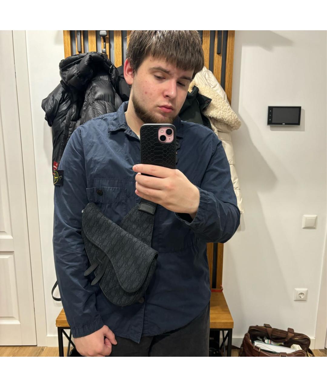 CHRISTIAN DIOR Черная жаккардовая сумка на плечо, фото 8