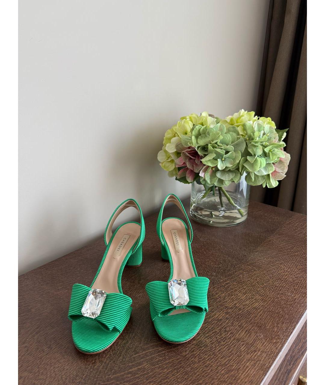 CASADEI Зеленые текстильные босоножки, фото 2