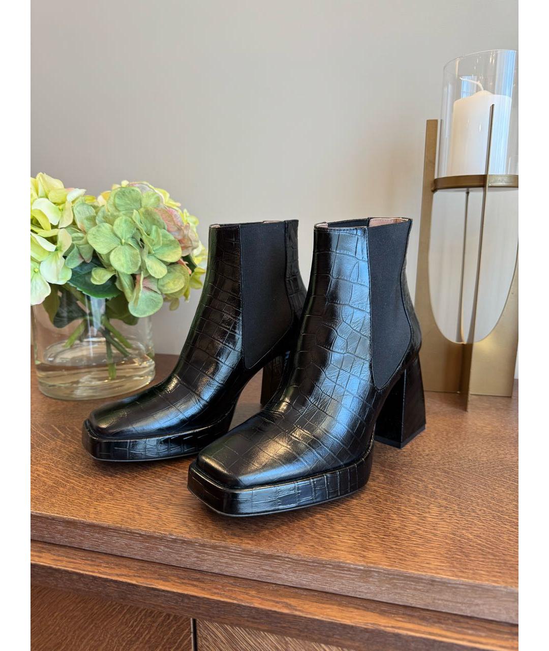 POLLINI Черные кожаные ботильоны, фото 4