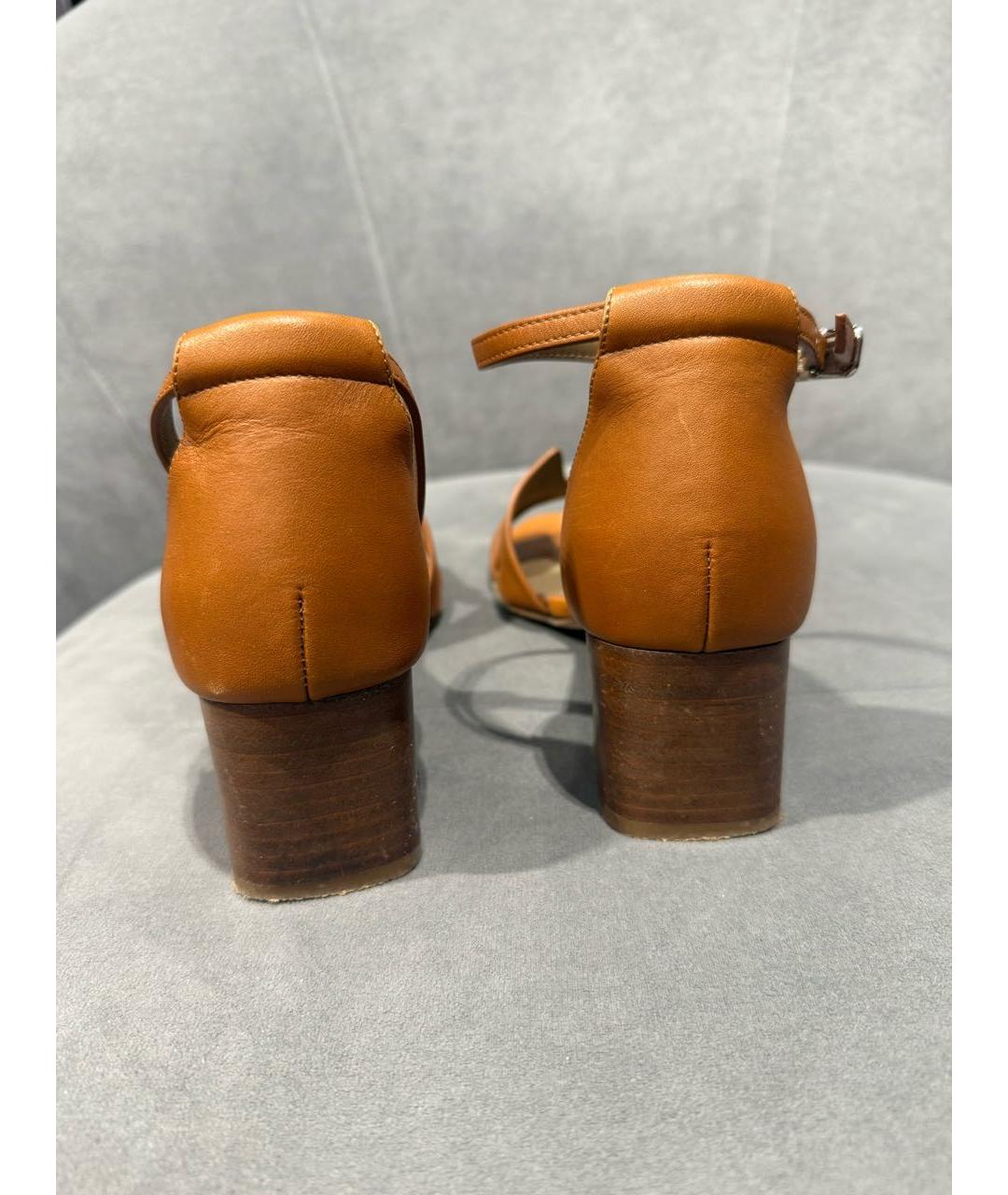 HERMES Коричневые кожаные босоножки, фото 6