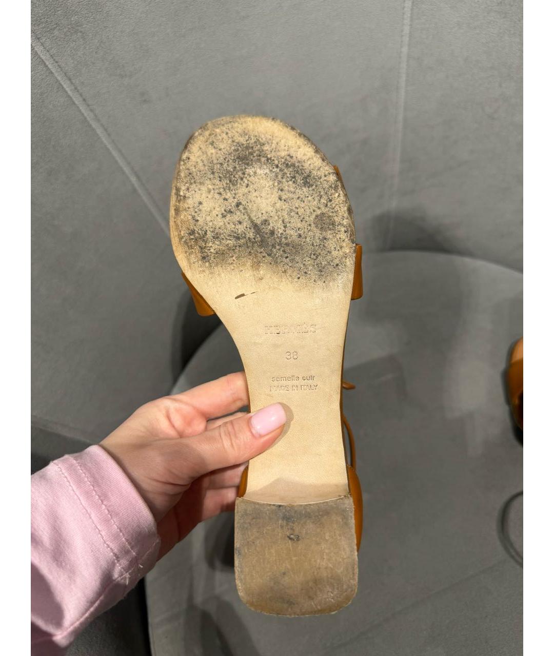 HERMES Коричневые кожаные босоножки, фото 7