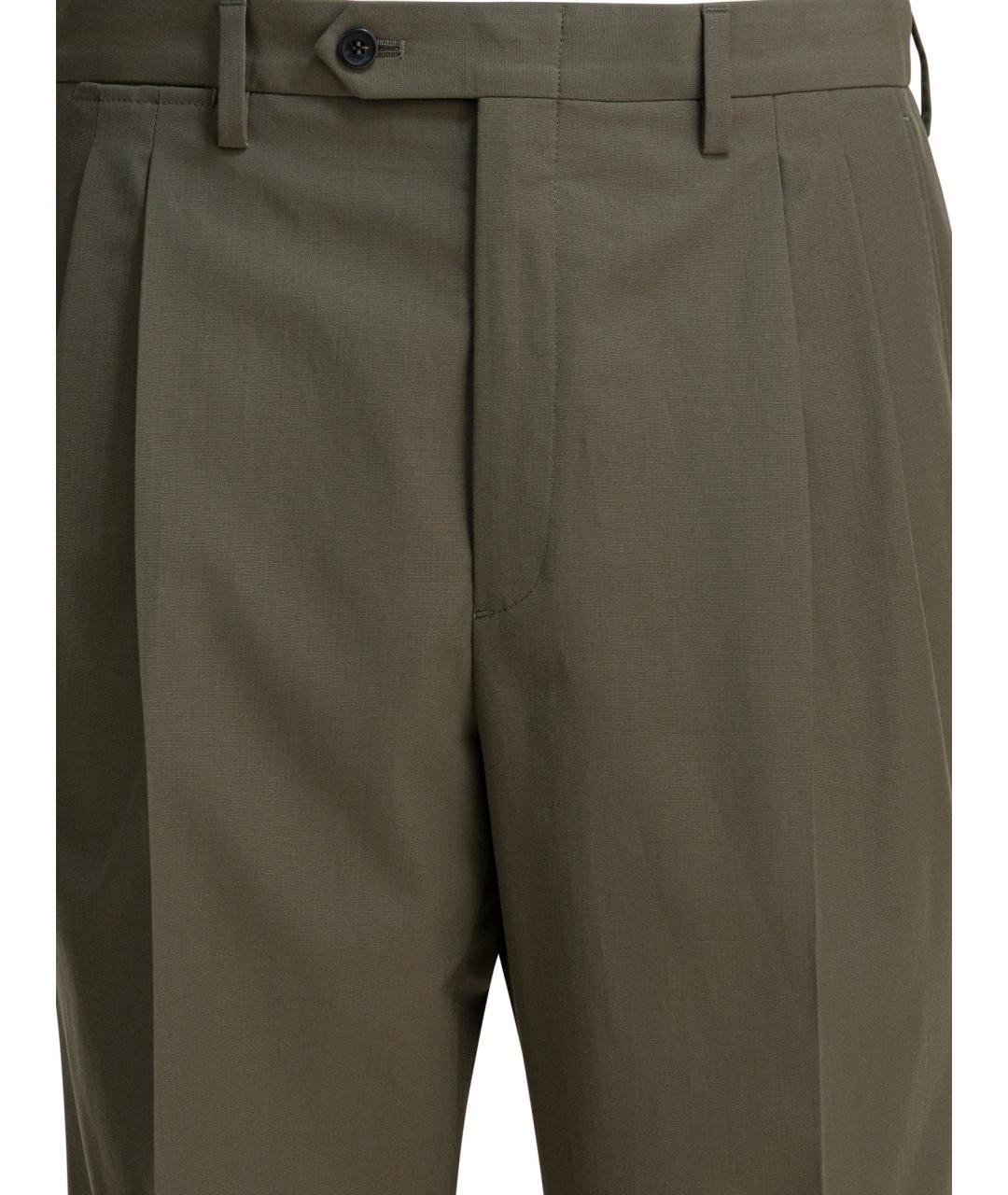 PRADA Зеленые шерстяные повседневные брюки, фото 3