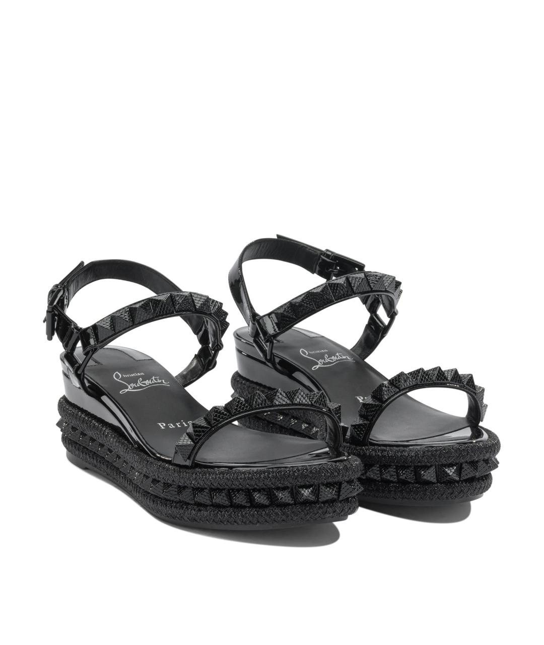 CHRISTIAN LOUBOUTIN Черные кожаные босоножки, фото 2