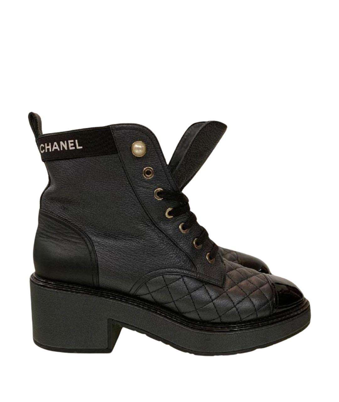 CHANEL Антрацитовые кожаные ботинки, фото 1