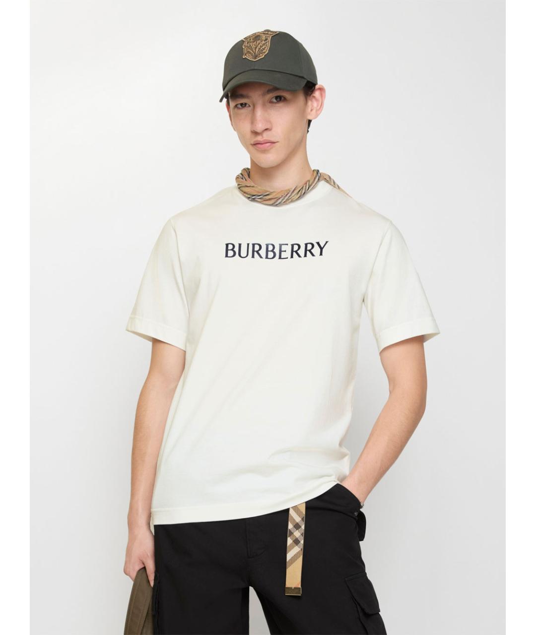 BURBERRY Белая хлопковая футболка, фото 2
