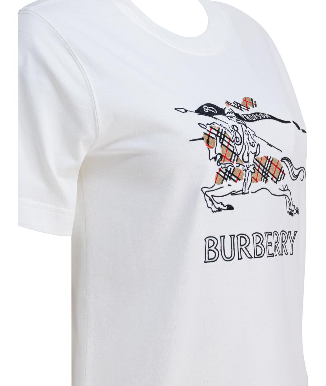 BURBERRY Белая хлопковая футболка, фото 4