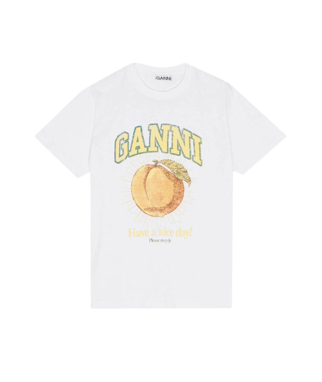 GANNI Белая хлопковая футболка, фото 1