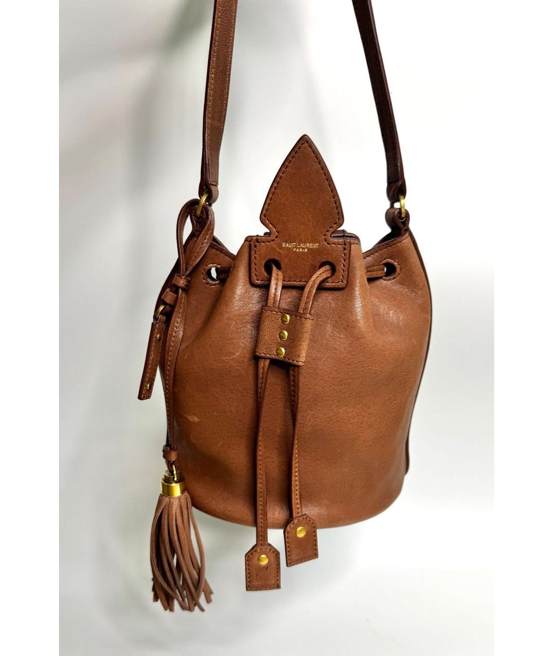 SAINT LAURENT Коричневая кожаная сумка через плечо, фото 5