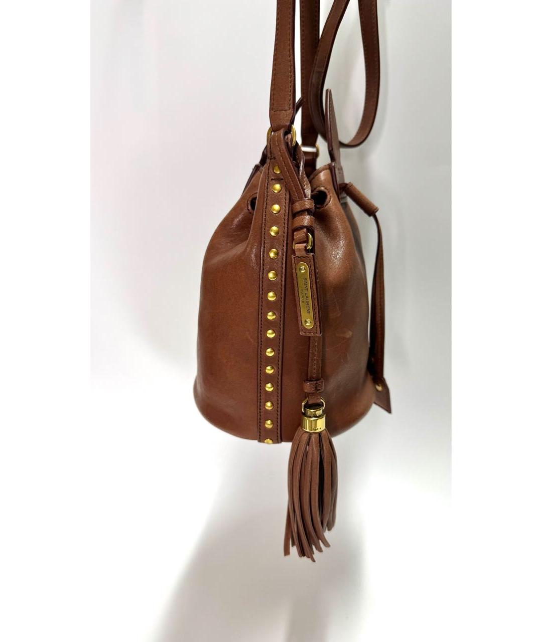 SAINT LAURENT Коричневая кожаная сумка через плечо, фото 4