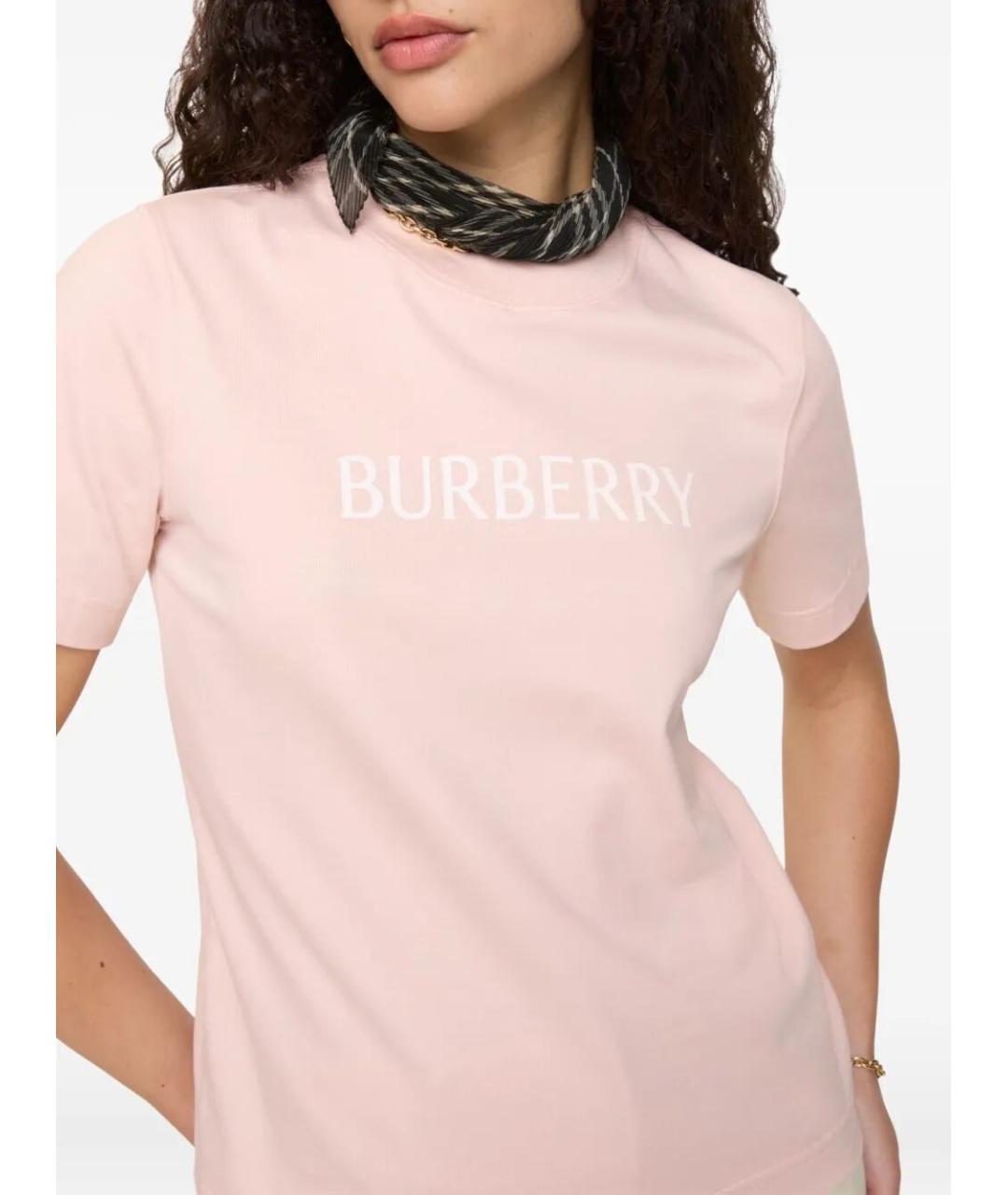 BURBERRY Розовая хлопковая футболка, фото 2