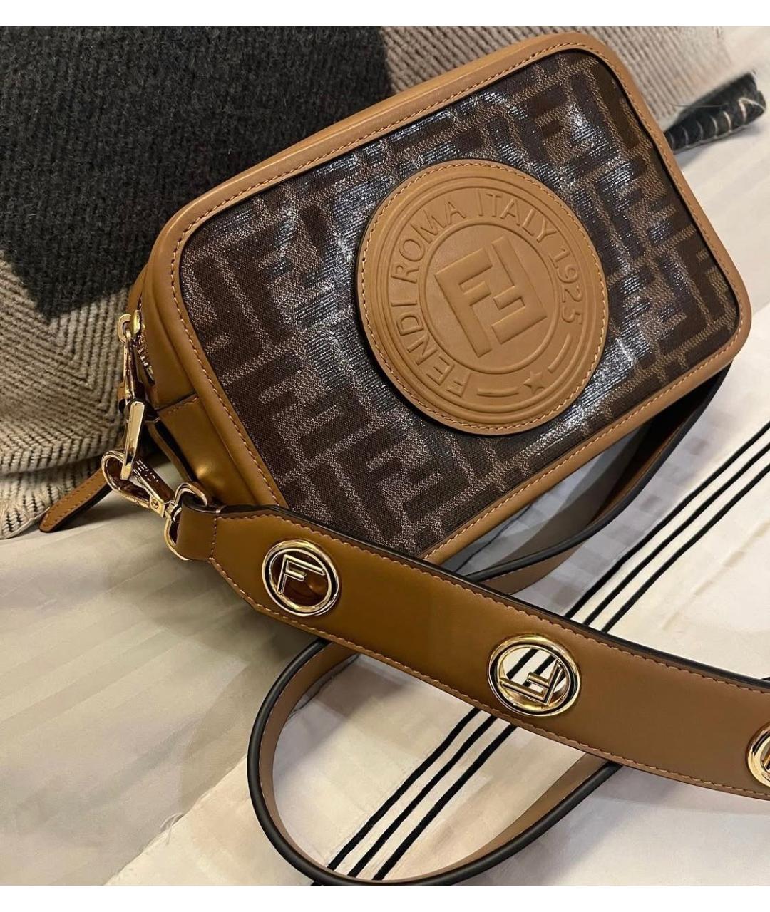 FENDI Коричневая кожаная сумка через плечо, фото 4