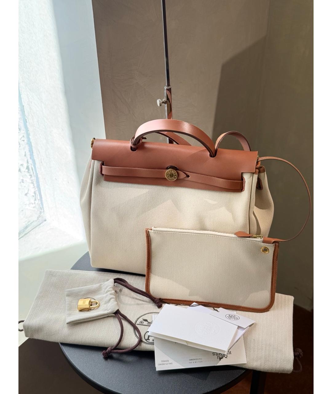 HERMES Бежевая тканевая сумка через плечо, фото 2