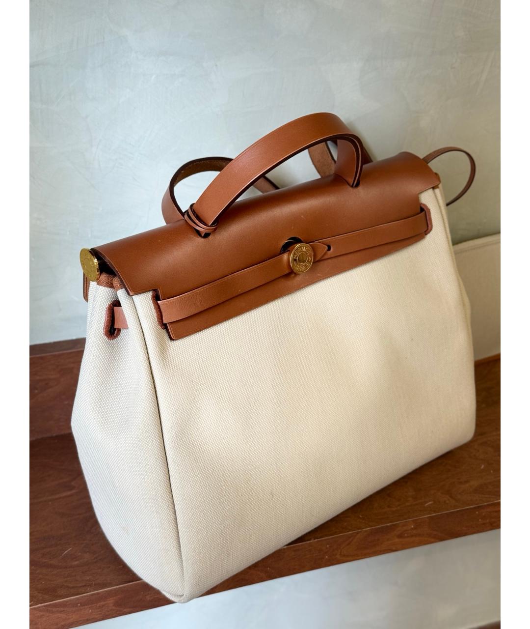 HERMES Бежевая тканевая сумка через плечо, фото 4