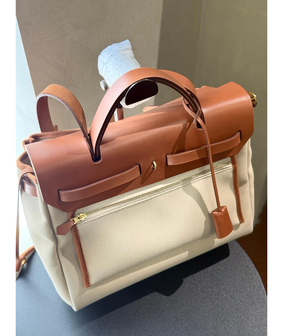 HERMES Бежевая тканевая сумка через плечо, фото 7