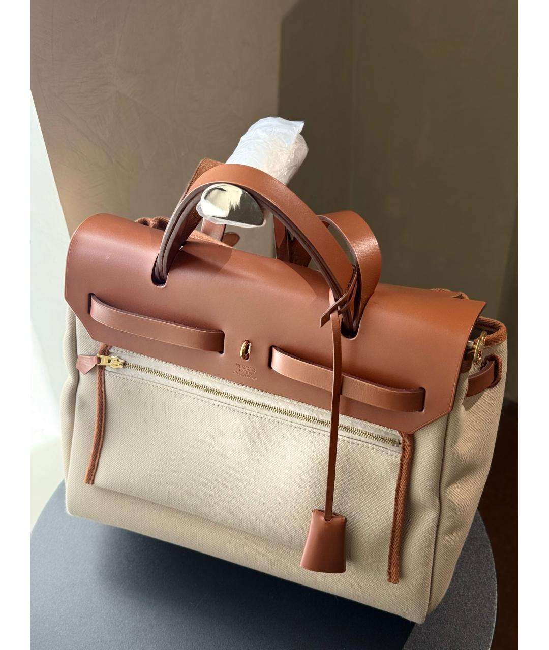 HERMES Бежевая тканевая сумка через плечо, фото 8