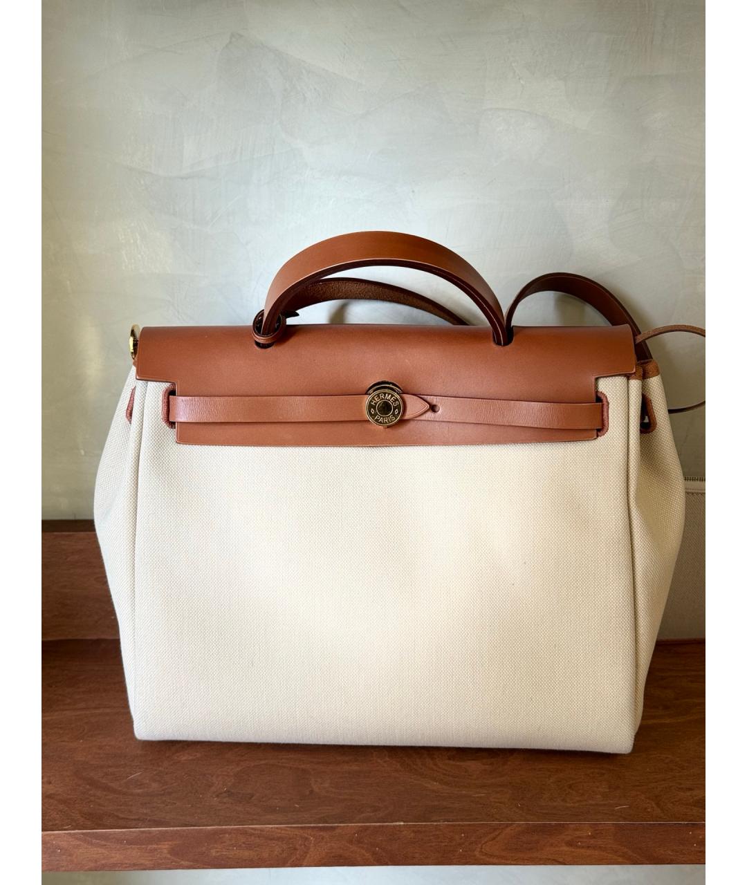 HERMES Бежевая тканевая сумка через плечо, фото 3