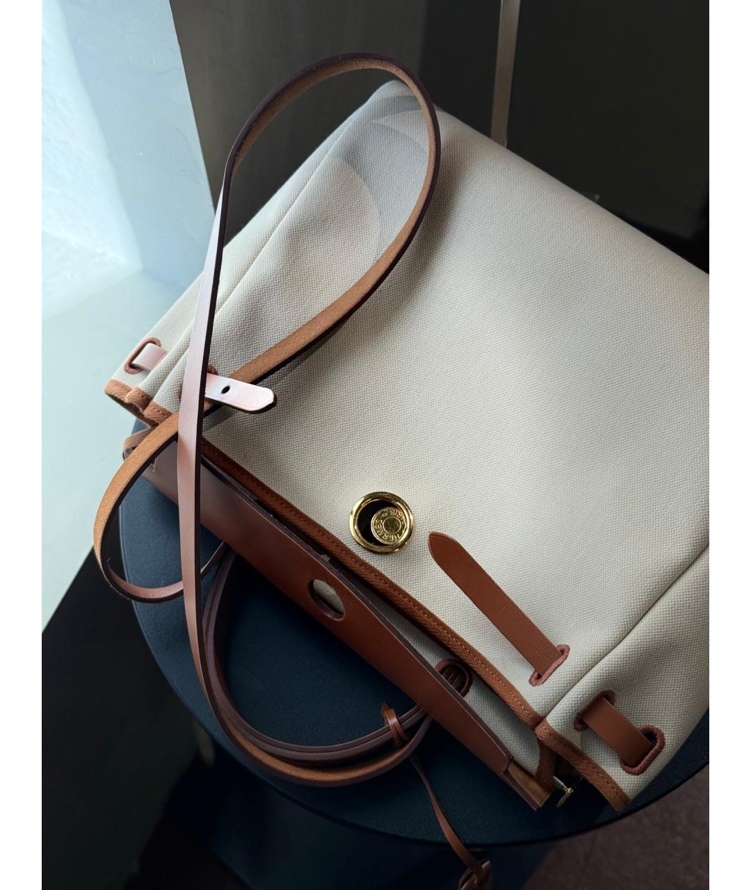 HERMES Бежевая тканевая сумка через плечо, фото 9