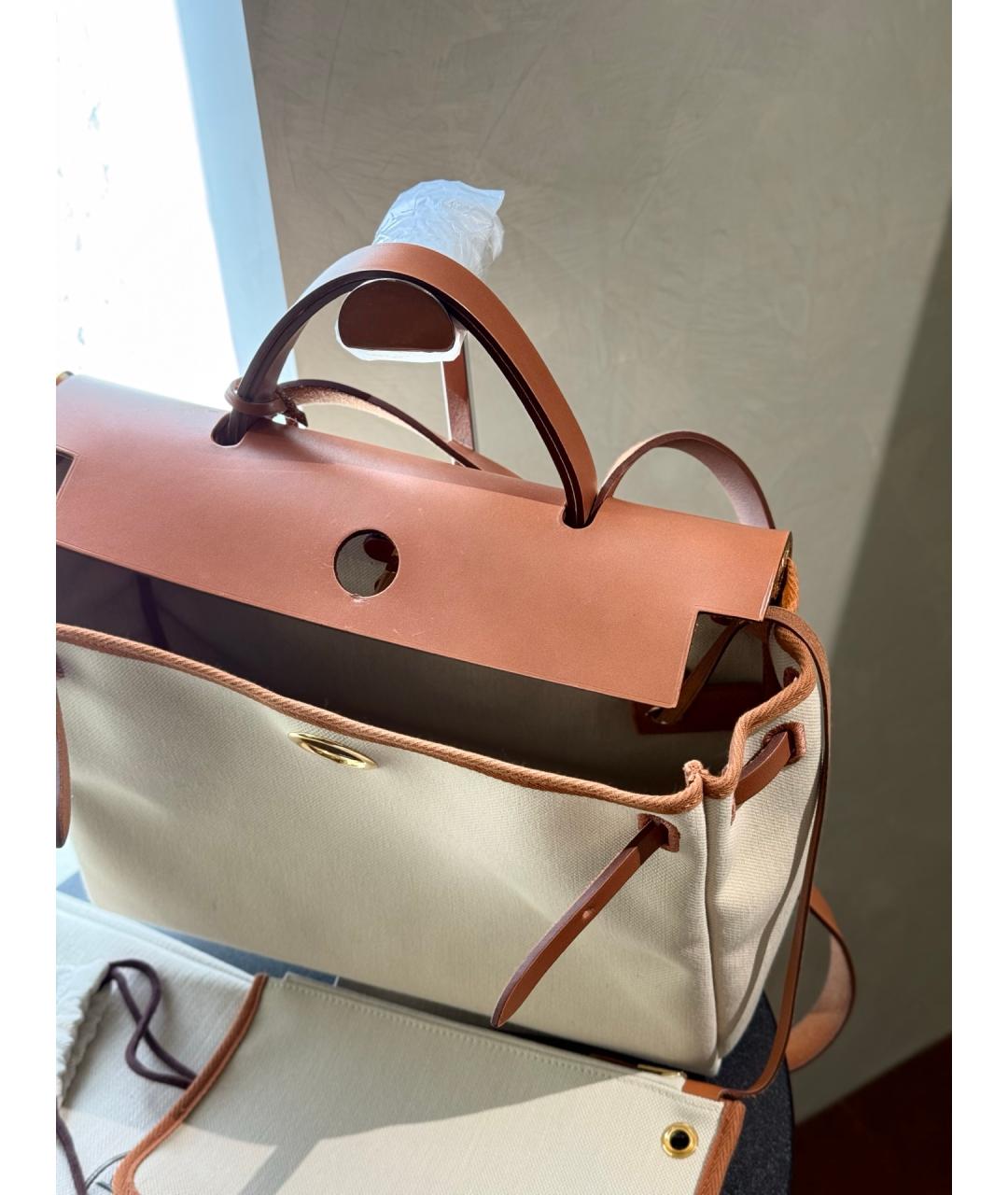 HERMES Бежевая тканевая сумка через плечо, фото 5