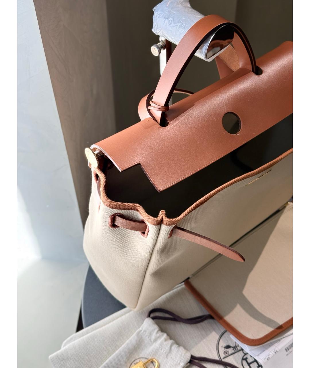 HERMES Бежевая тканевая сумка через плечо, фото 6