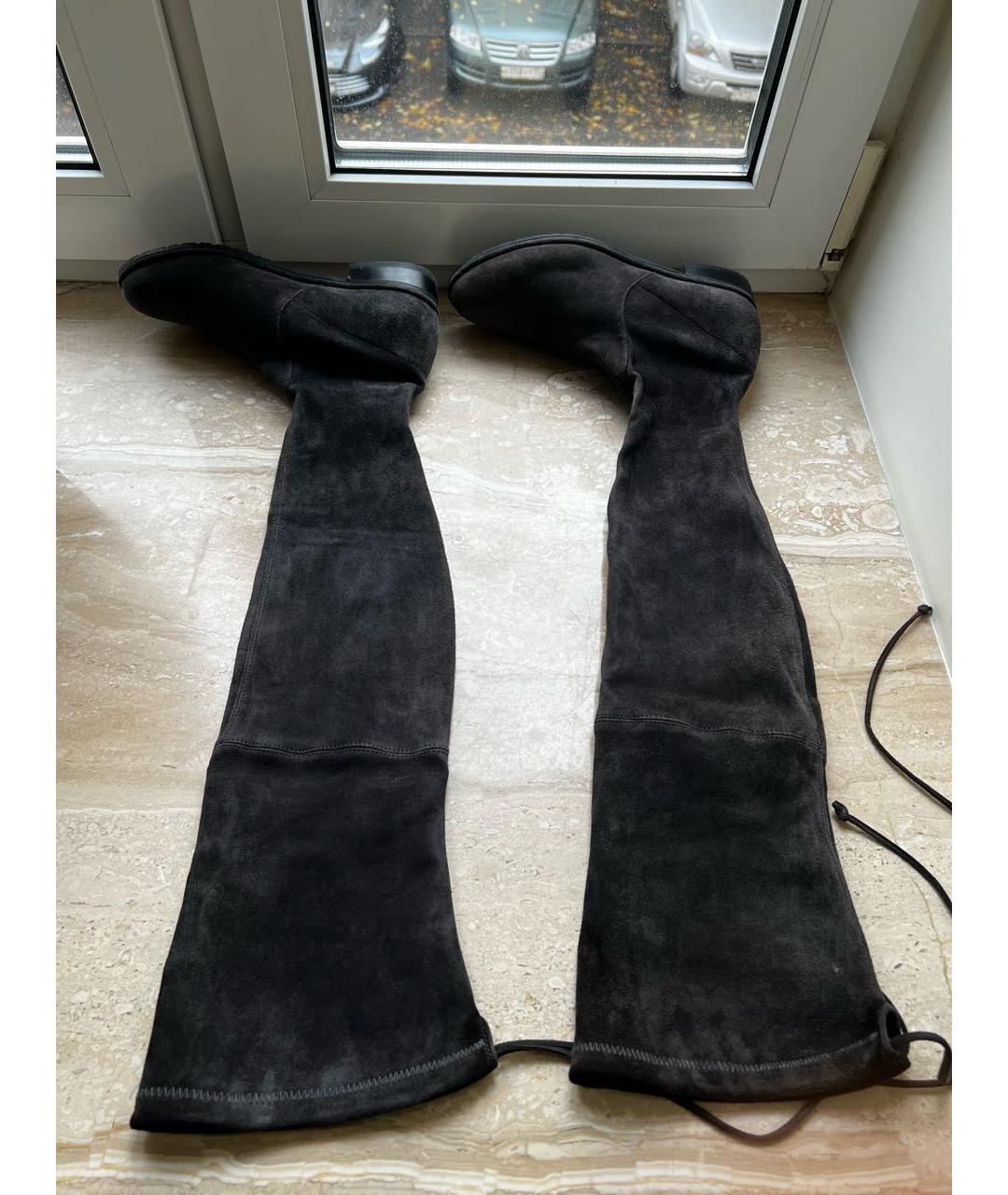 STUART WEITZMAN Антрацитовые замшевые ботфорты, фото 5