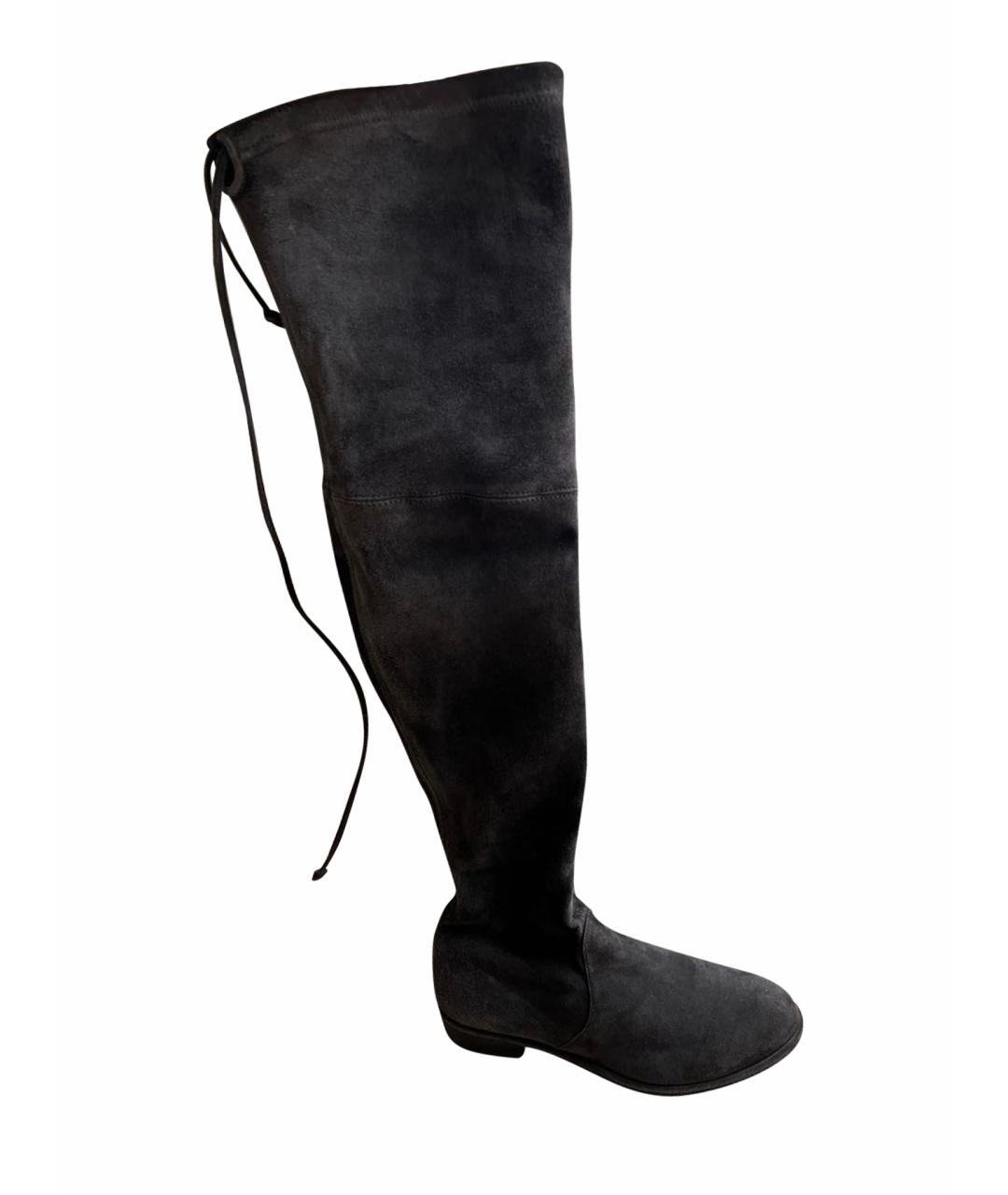 STUART WEITZMAN Антрацитовые замшевые ботфорты, фото 1