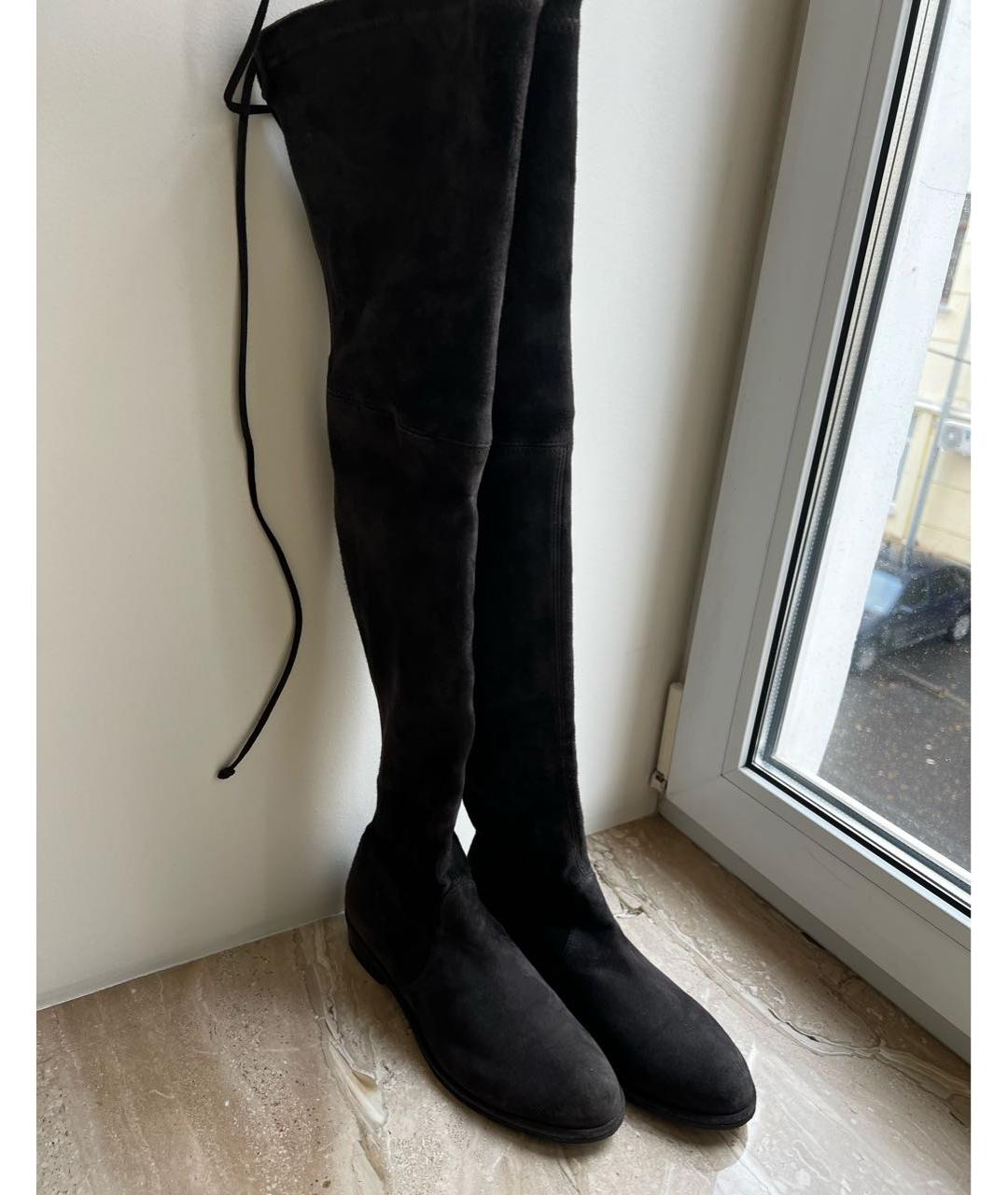 STUART WEITZMAN Антрацитовые замшевые ботфорты, фото 2