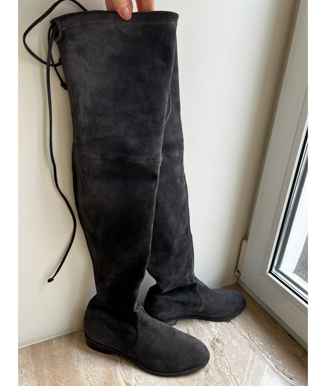 STUART WEITZMAN Антрацитовые замшевые ботфорты, фото 6