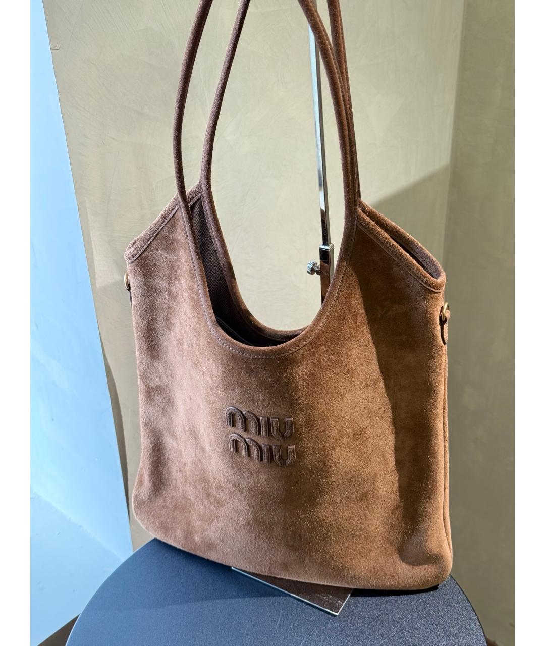 MIU MIU Коричневая замшевая сумка через плечо, фото 3