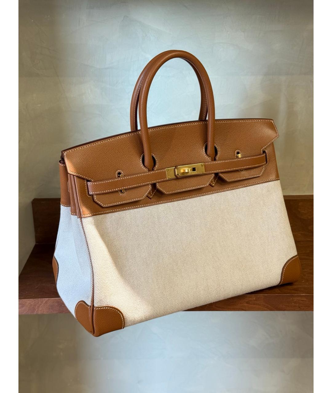 HERMES Коричневая деним сумка с короткими ручками, фото 5