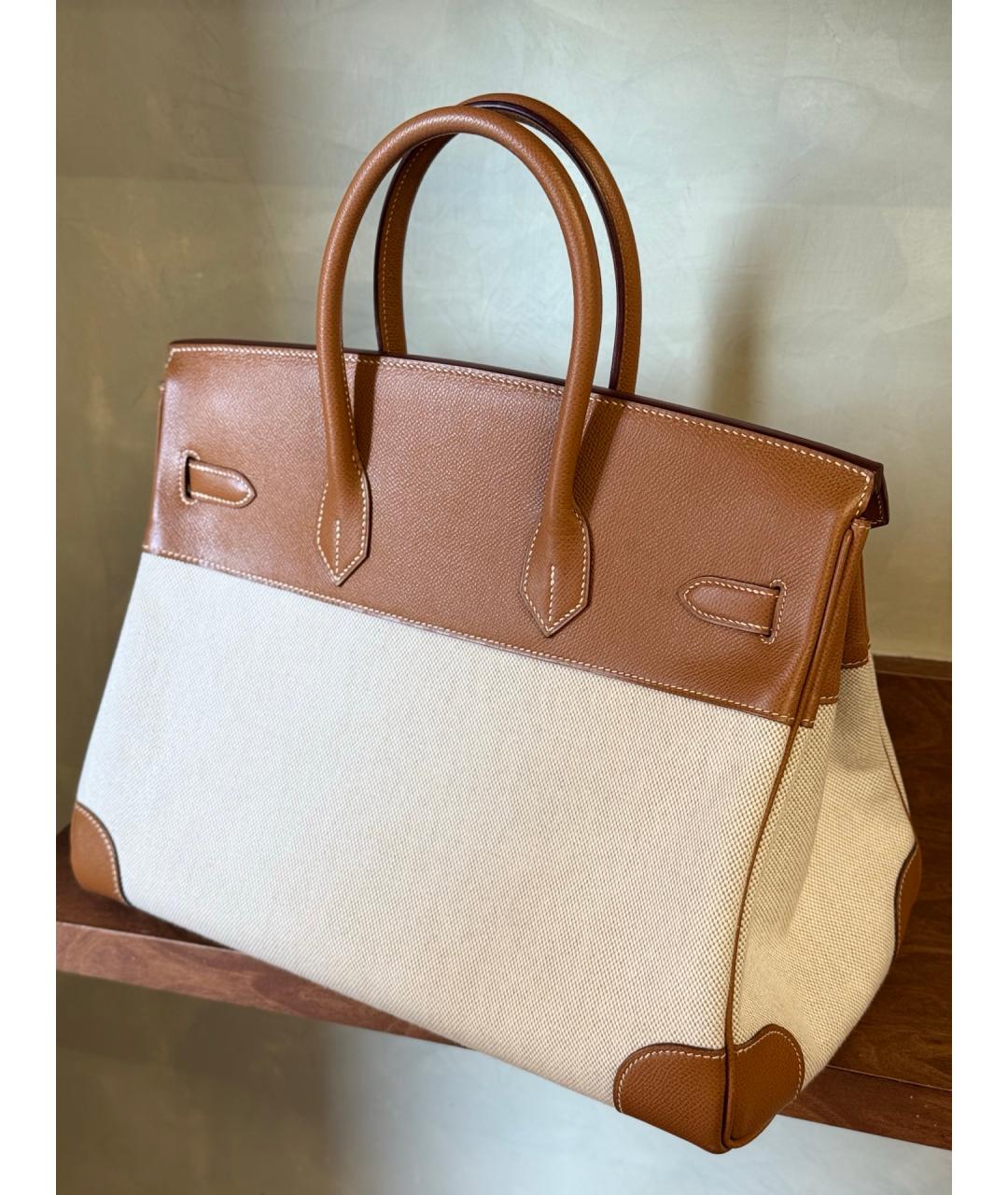 HERMES Коричневая деним сумка с короткими ручками, фото 8