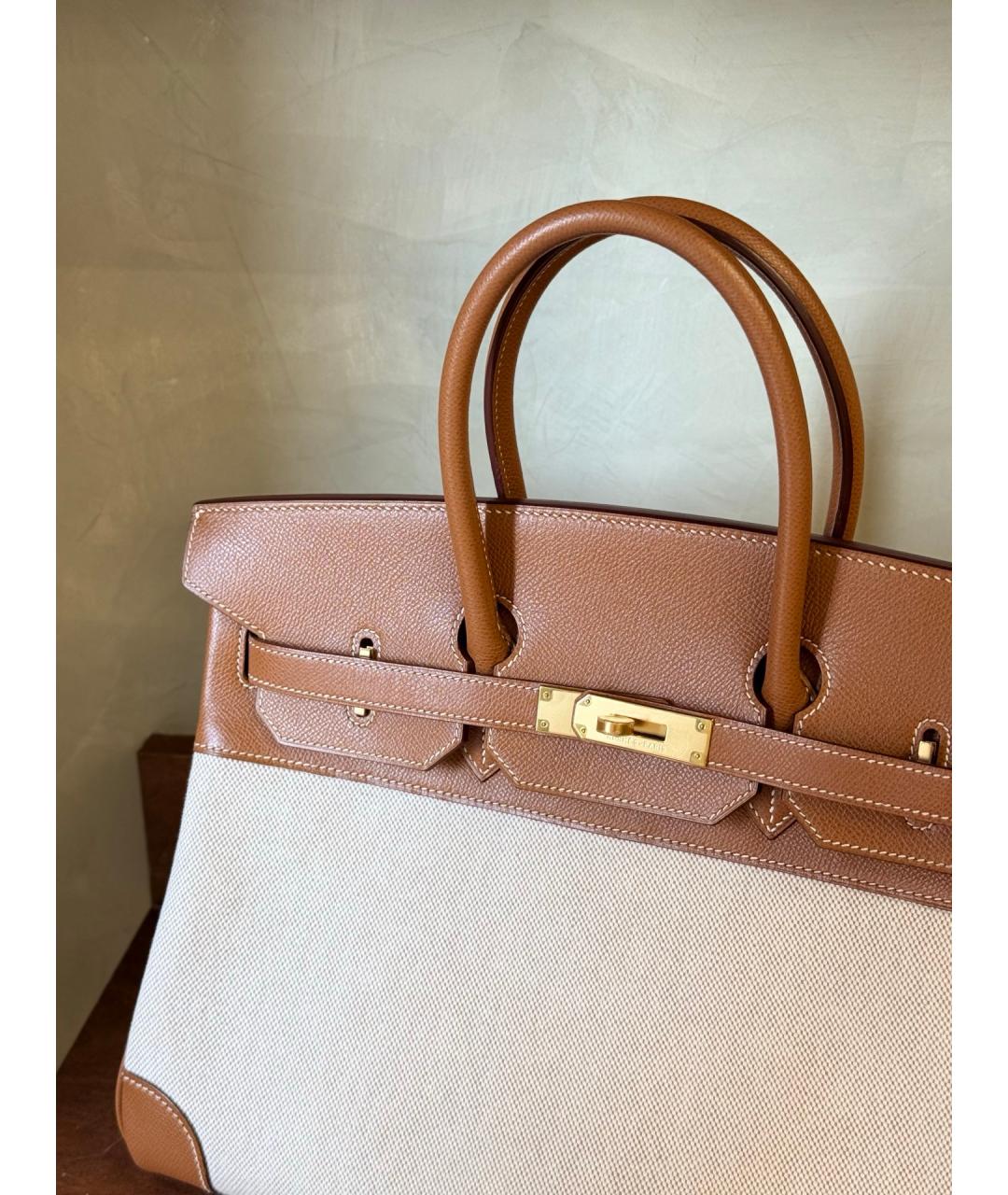 HERMES Коричневая деним сумка с короткими ручками, фото 4