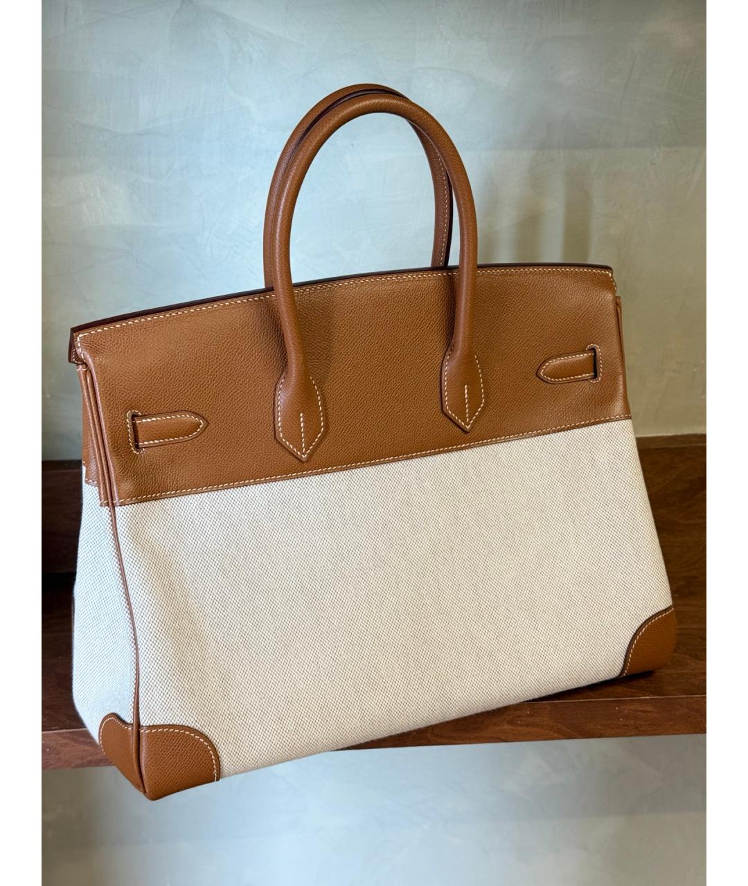 HERMES Коричневая деним сумка с короткими ручками, фото 9