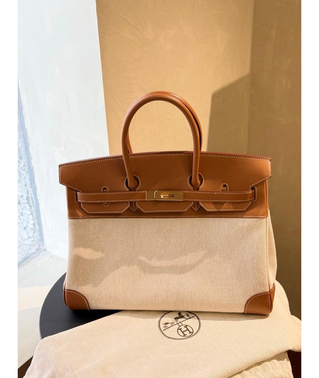 HERMES Коричневая деним сумка с короткими ручками, фото 10