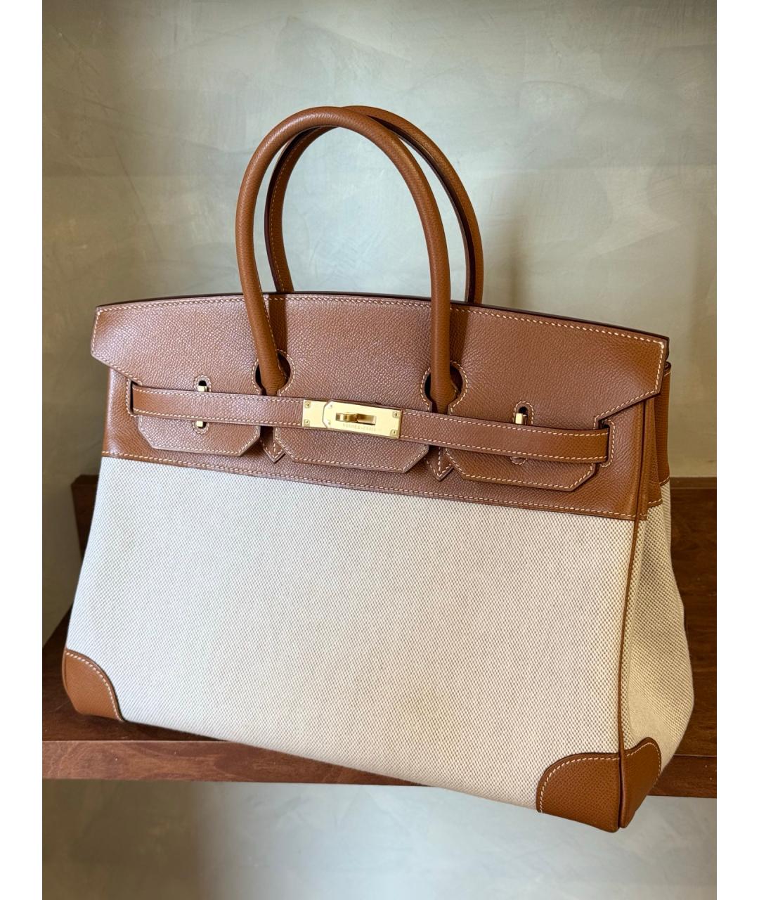 HERMES Коричневая деним сумка с короткими ручками, фото 3