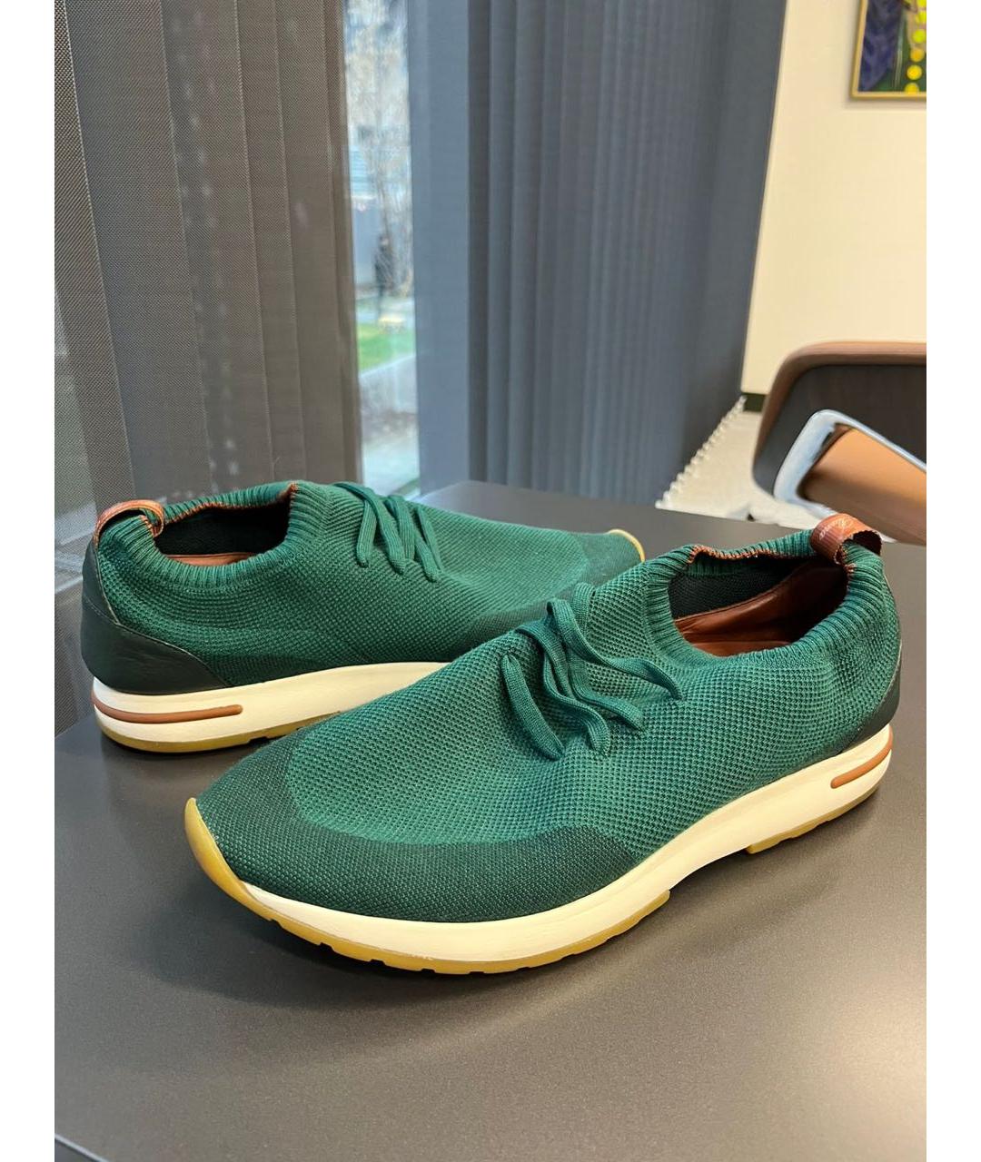 LORO PIANA Зеленые текстильные низкие кроссовки / кеды, фото 6