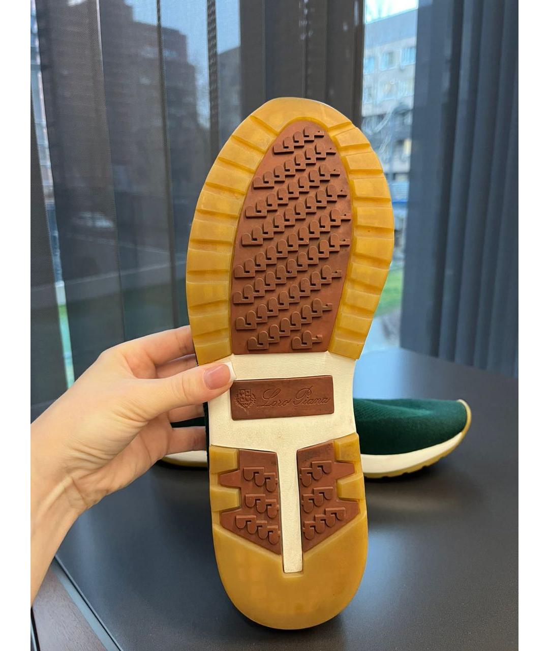 LORO PIANA Зеленые текстильные низкие кроссовки / кеды, фото 5