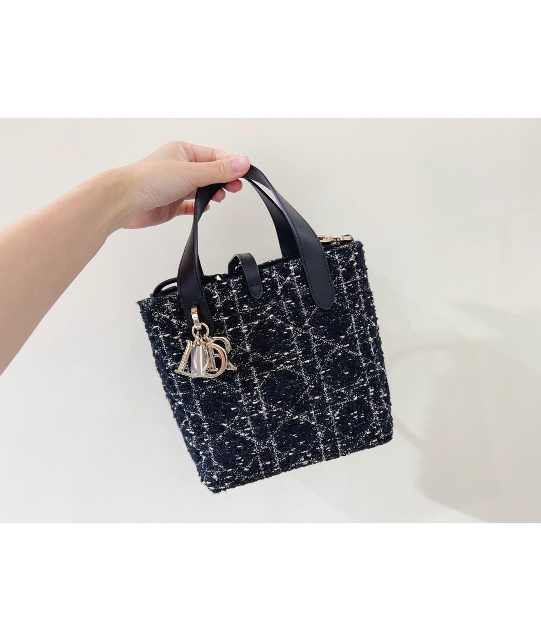 CHRISTIAN DIOR Черная твидовая сумка тоут, фото 10